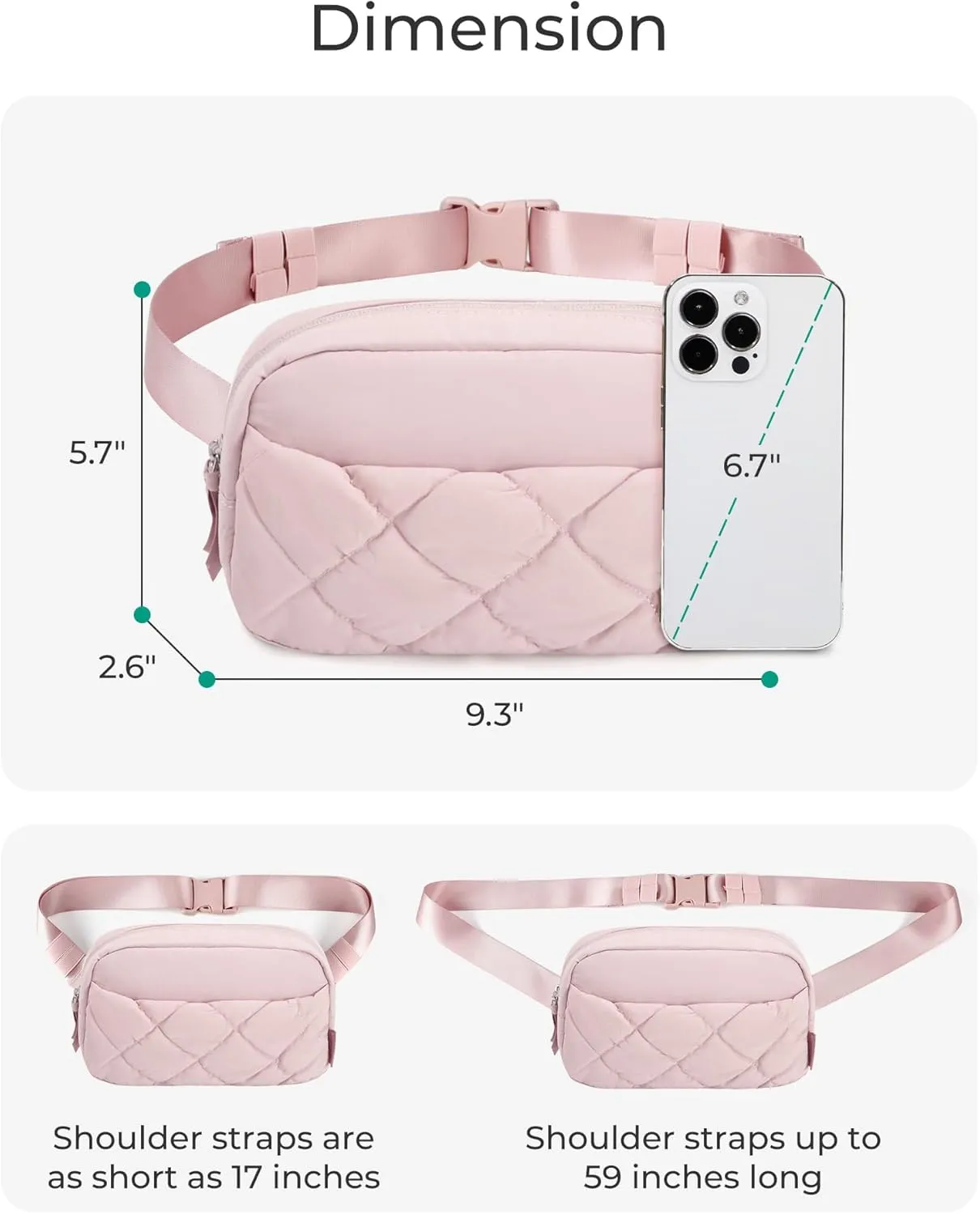BAGSMART Puffy Fanny Packs for Women Crossbody Belt Bag with Adjustable Strap, Quilted Waist Pack Purse for Traveling Shopping Workout