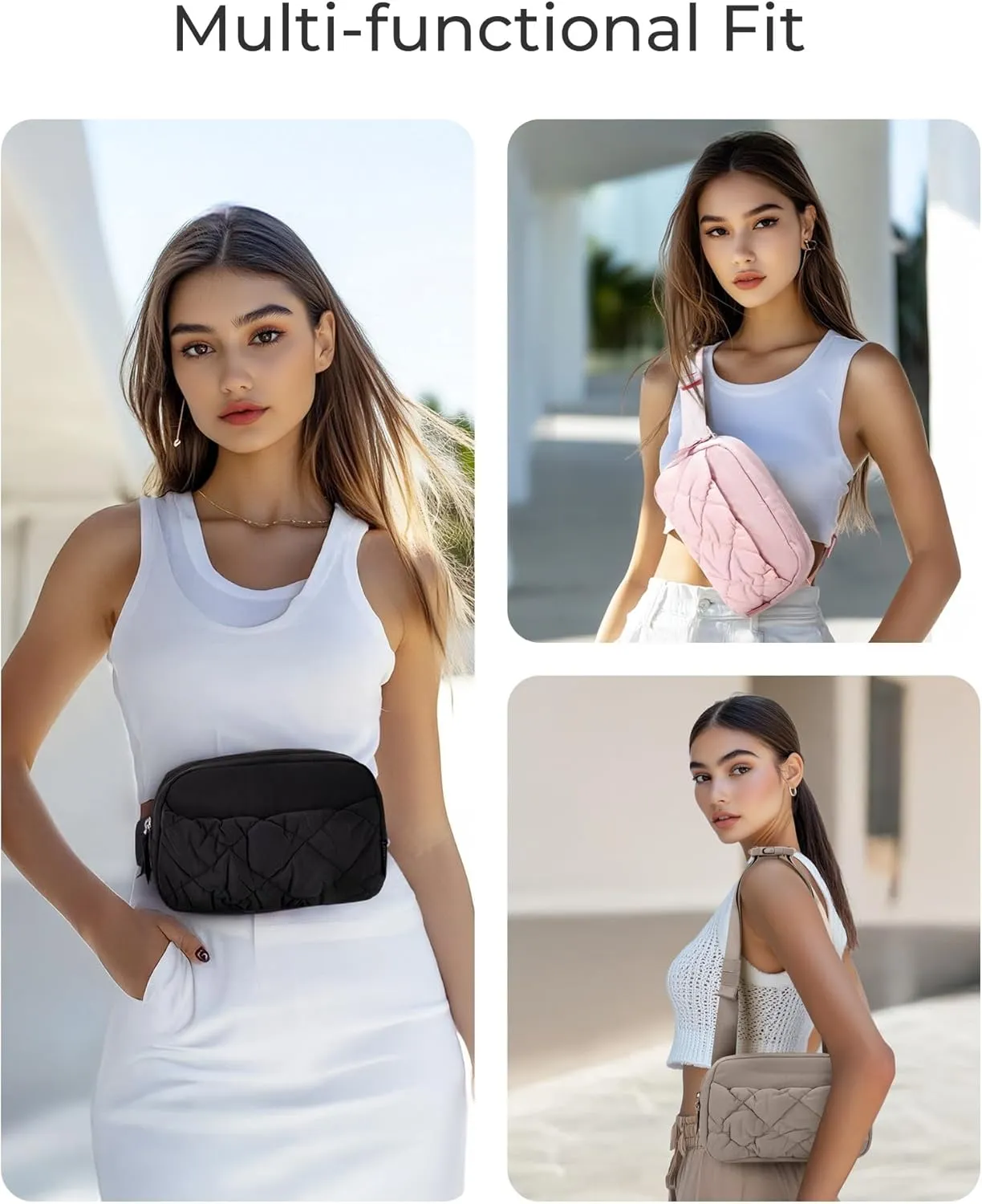 BAGSMART Puffy Fanny Packs for Women Crossbody Belt Bag with Adjustable Strap, Quilted Waist Pack Purse for Traveling Shopping Workout