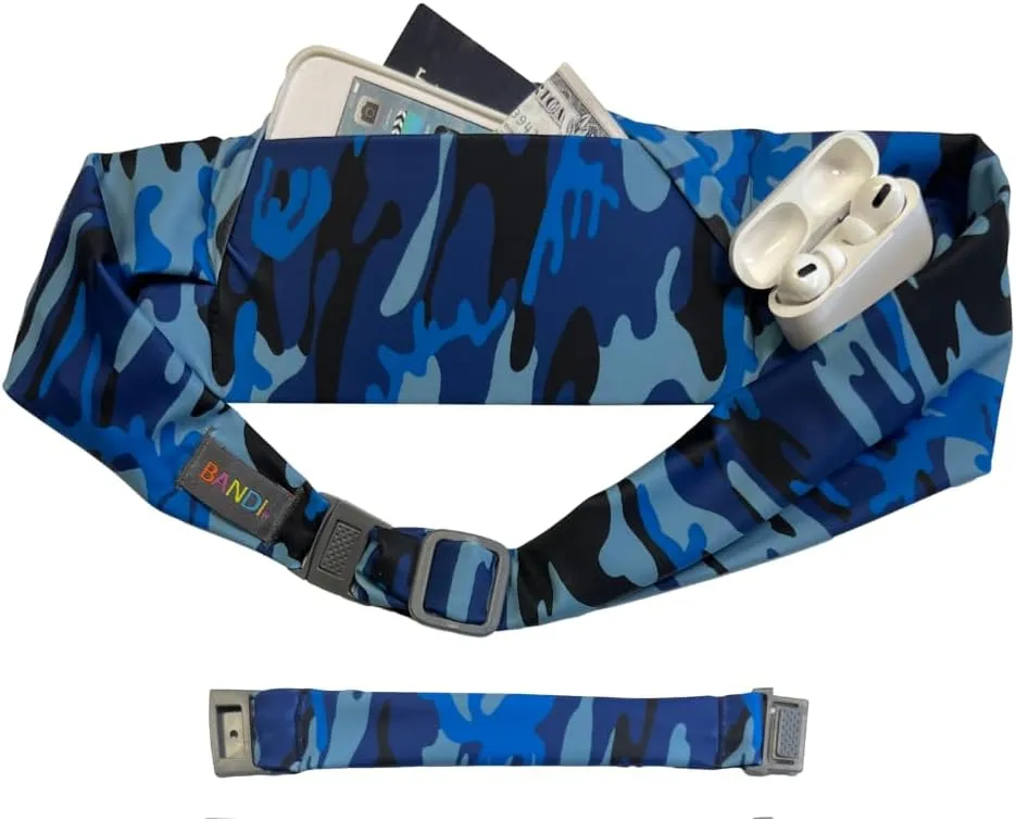 BANDI Plus Size Fanny Pack for Women - Travel-Ready Pocket Belt with Secure Hidden Money & Running Belt for Phone, Passport, Keys, & Medical Devices, Adjustable Fit, Comfortable (Camo Blue)