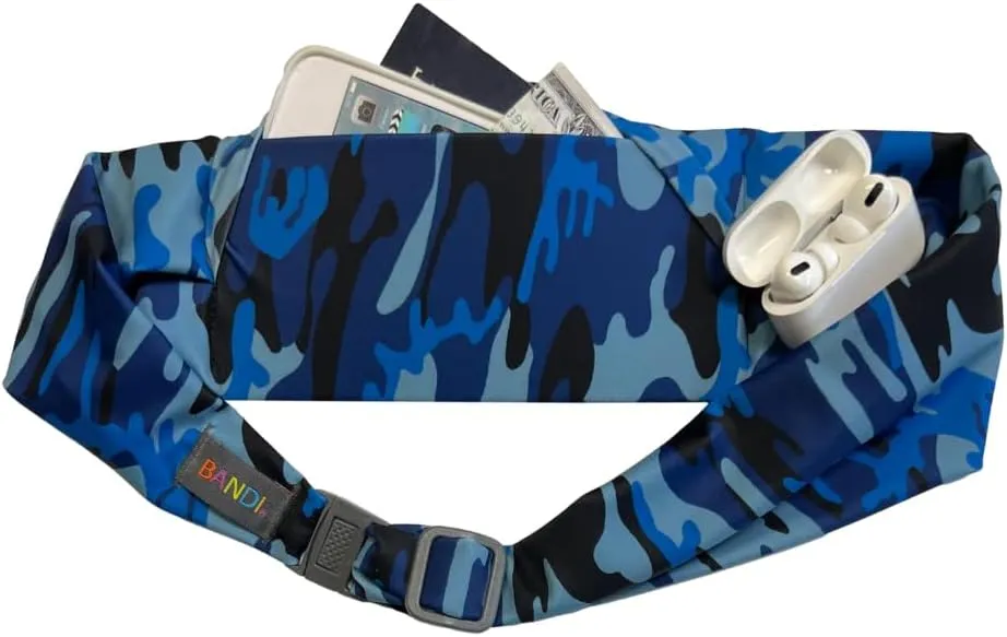 BANDI Plus Size Fanny Pack for Women - Travel-Ready Pocket Belt with Secure Hidden Money & Running Belt for Phone, Passport, Keys, & Medical Devices, Adjustable Fit, Comfortable (Camo Blue)
