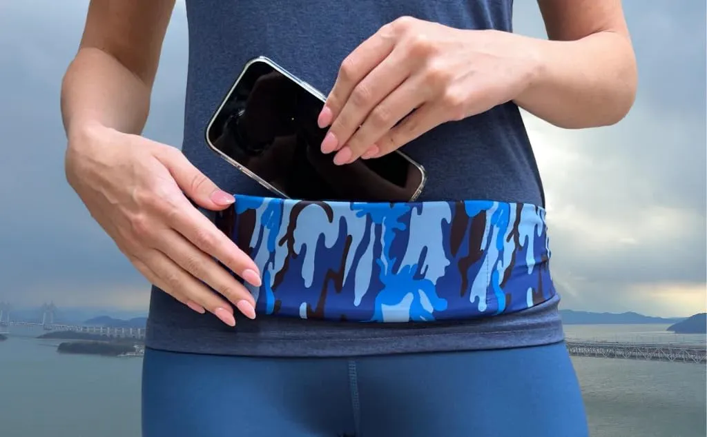 BANDI Plus Size Fanny Pack for Women - Travel-Ready Pocket Belt with Secure Hidden Money & Running Belt for Phone, Passport, Keys, & Medical Devices, Adjustable Fit, Comfortable (Camo Blue)