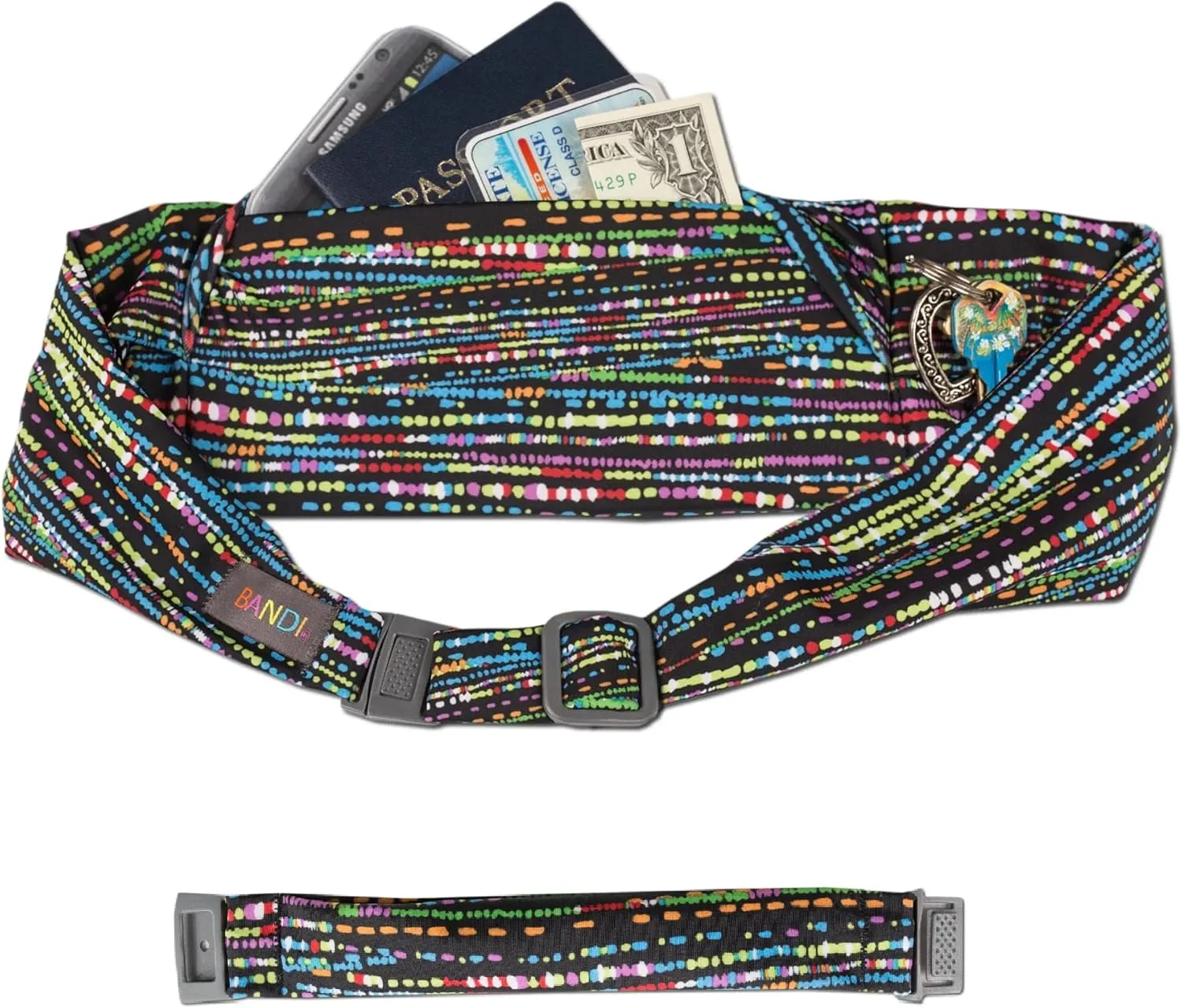 BANDI Plus Size Fanny Pack for Women - Travel-Ready Pocket Belt with Secure Hidden Money & Running Belt for Phone, Passport, Keys, & Medical Devices, Adjustable Fit, Comfortable (Confetti)