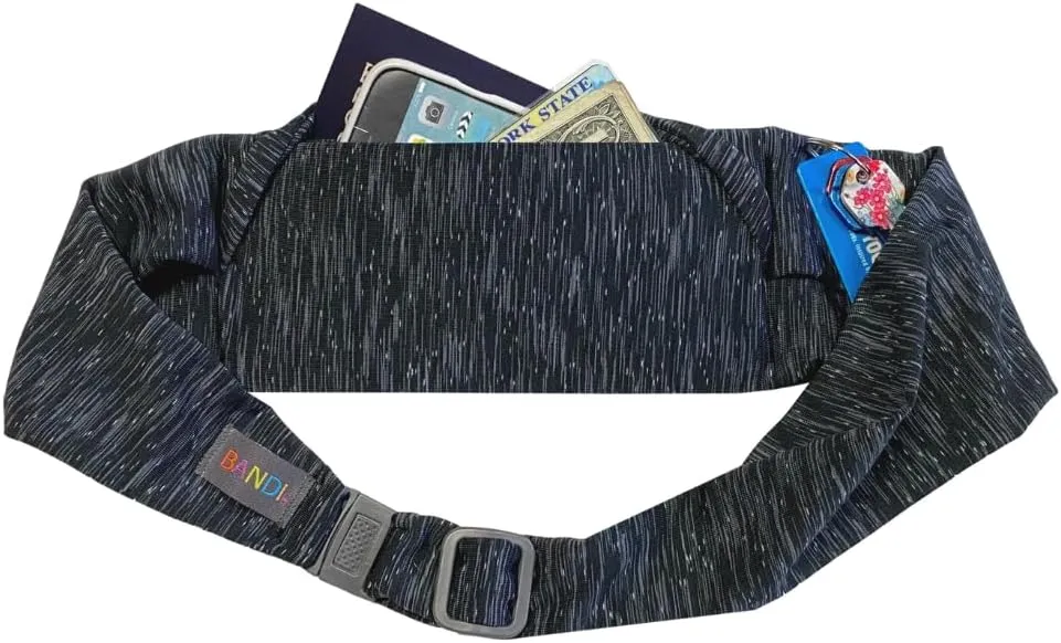 BANDI Plus Size Fanny Pack for Women - Travel-Ready Pocket Belt with Secure Hidden Money & Running Belt for Phone, Passport, Keys, & Medical Devices, Adjustable Fit, Comfortable (Strata Black/Gray)