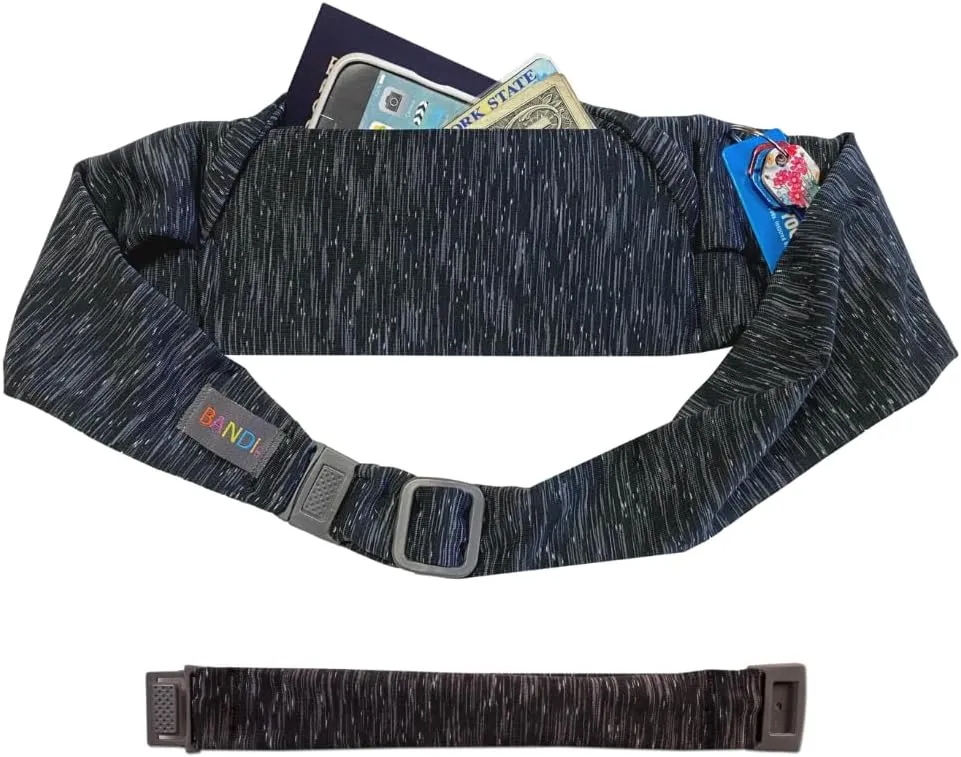 BANDI Plus Size Fanny Pack for Women - Travel-Ready Pocket Belt with Secure Hidden Money & Running Belt for Phone, Passport, Keys, & Medical Devices, Adjustable Fit, Comfortable (Strata Black/Gray)