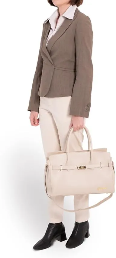 Baroncelli Leather Tote Handbag, Large Size with Gold Hardware, Multiple Compartments