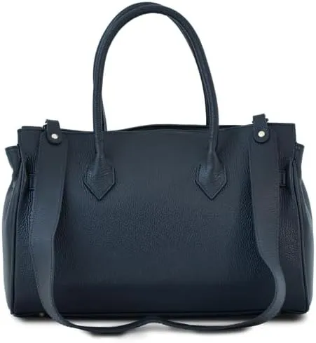 Baroncelli Leather Tote Handbag, Large Size with Gold Hardware, Multiple Compartments