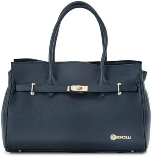 Baroncelli Leather Tote Handbag, Large Size with Gold Hardware, Multiple Compartments