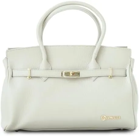 Baroncelli Leather Tote Handbag, Large Size with Gold Hardware, Multiple Compartments