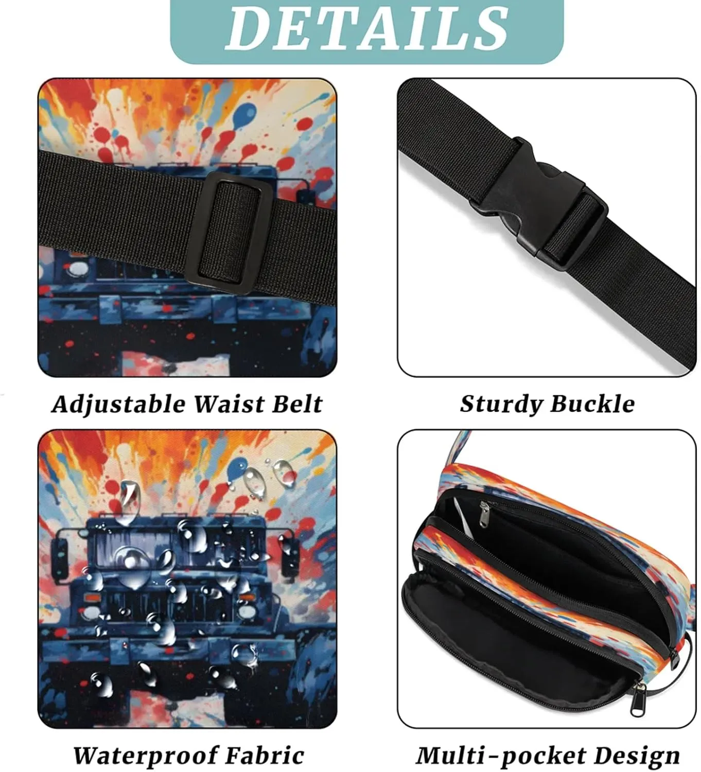 Battle Ride Waterproof Unisex Square Fanny Pack, Adjustable Waist Bag with Pockets, Sturdy Lightweight Crossbody Bag for Travel, Running, Hiking (9x6.1x2.5 Inches)