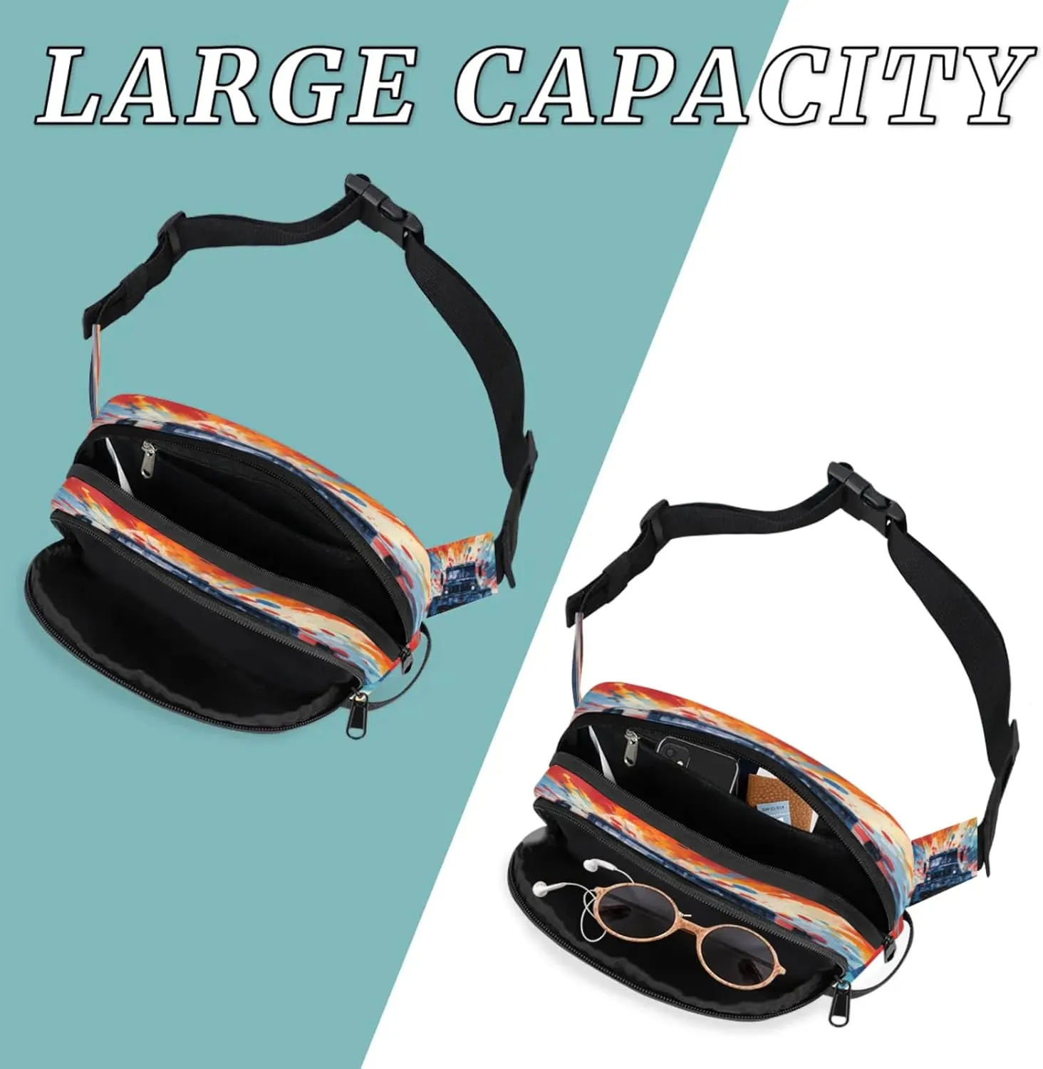 Battle Ride Waterproof Unisex Square Fanny Pack, Adjustable Waist Bag with Pockets, Sturdy Lightweight Crossbody Bag for Travel, Running, Hiking (9x6.1x2.5 Inches)