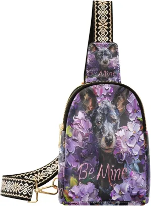 Be Mine Oil Painting Dog Lilac sling bags crossbody fashion backpack purse for women for day pack