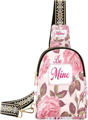 Be Mine Rose Flower Floral Design Peach leather sling bag lightweight crossbody bags for women for hiking