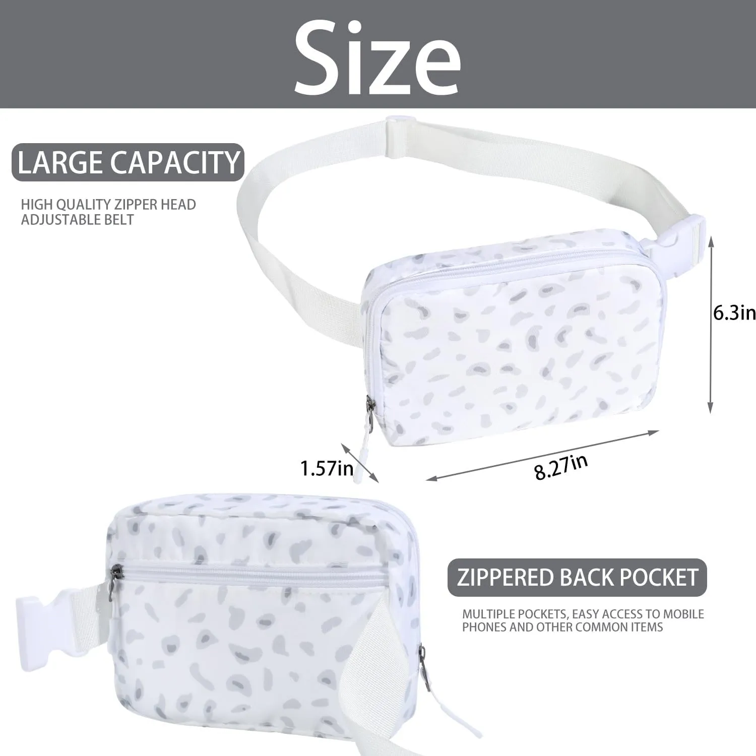 Belt bag Fanny pack crossbody bags for women Everywhere belt bag (Leopard White)