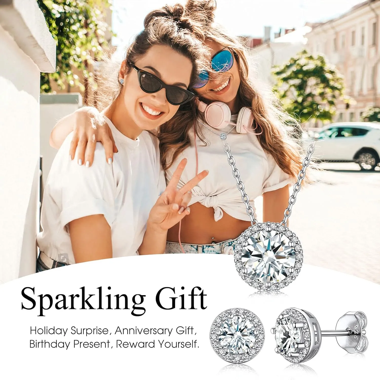 Bestyle Sparkling 925 Sterling Silver Birthstone Stud Earrings for Women, Heart/Round/Teardrop/Square Crystal Solitaire Diamond Studs Halo Earrings, Great Birthday/Christmas Gifts