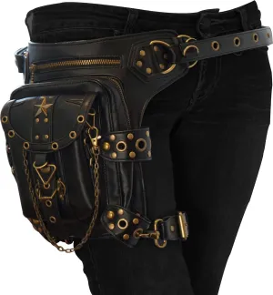 Black Fanny Waist Bag for Women of Steampunk Punk Rock Fashion Multiway Carry Style (black star)