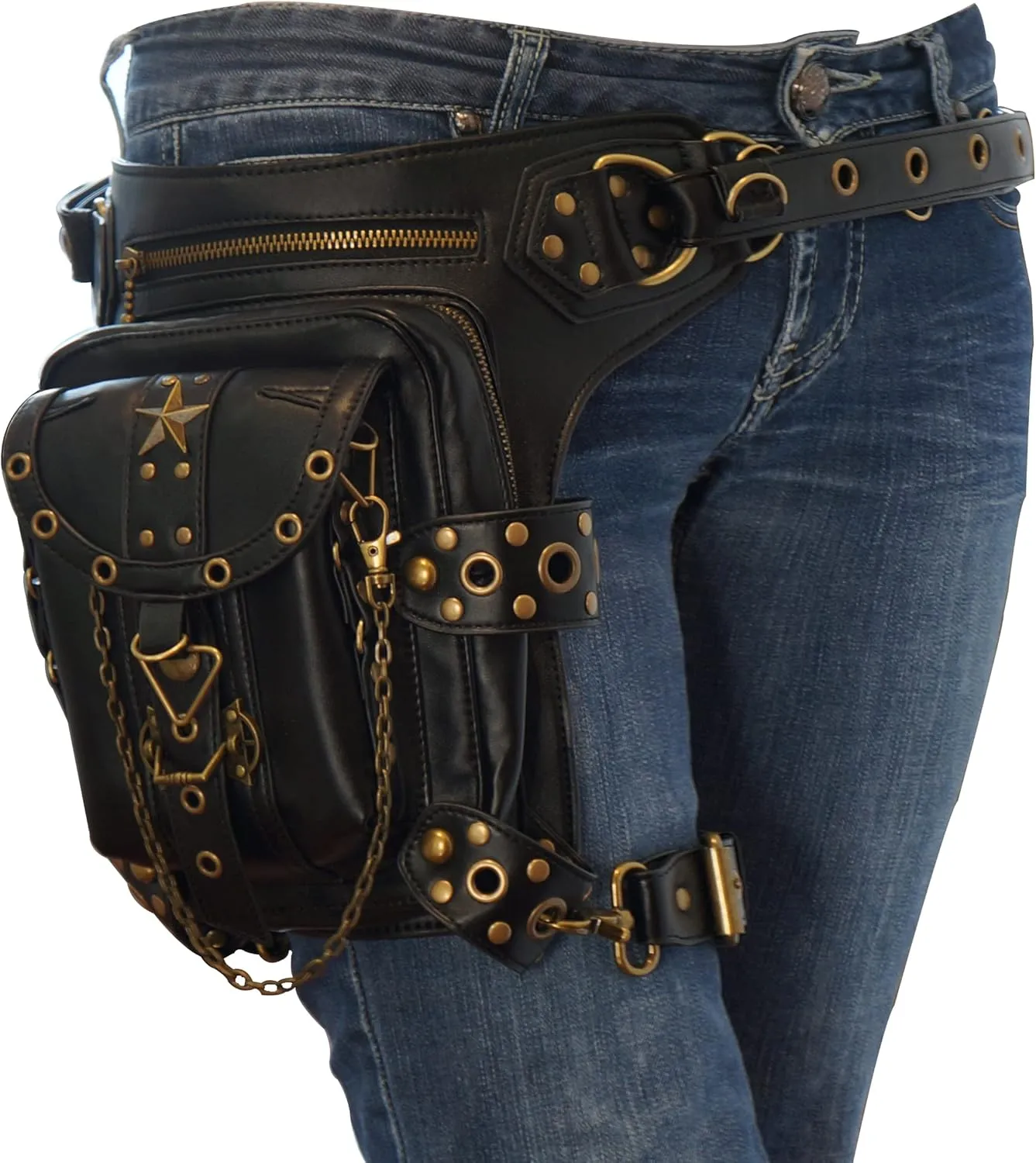 Black Fanny Waist Bag for Women of Steampunk Punk Rock Fashion Multiway Carry Style (black star)