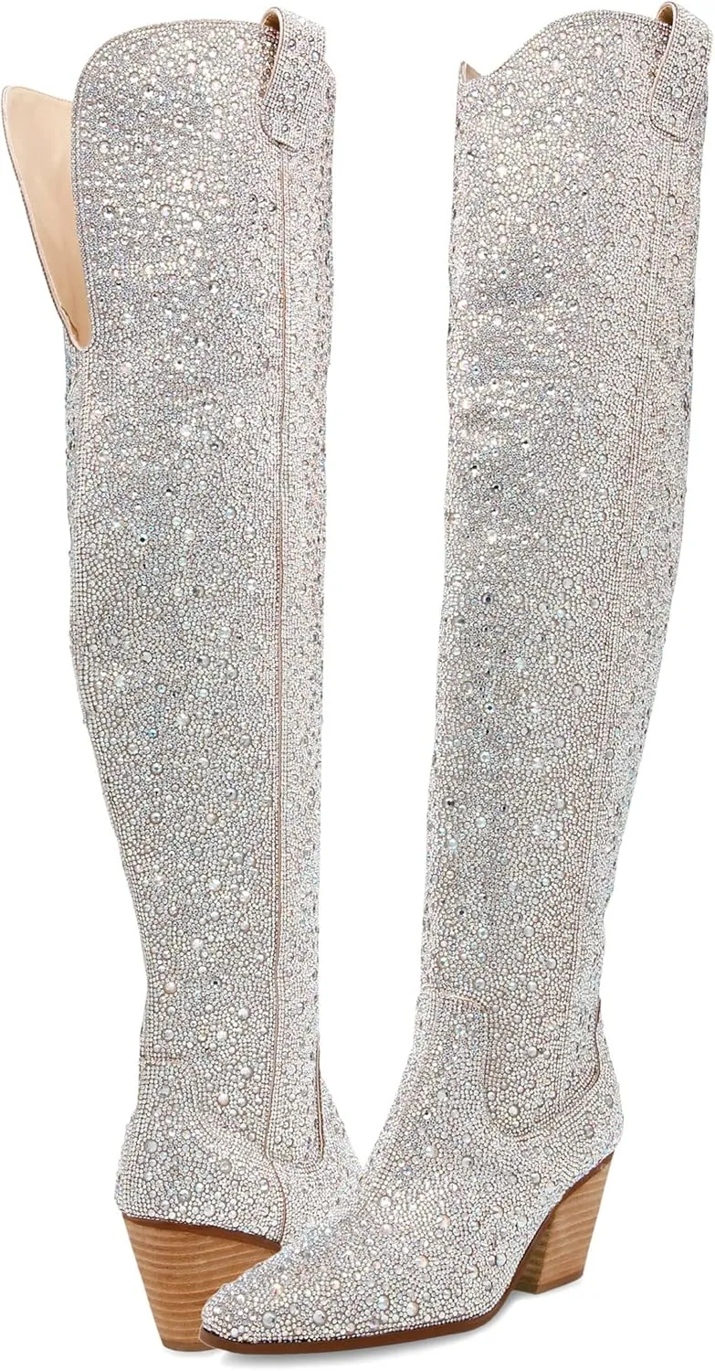 Blue by Betsey Johnson Rodeo Western Boots – Embellished Upper – Synthetic Outsole – Pointed Toe