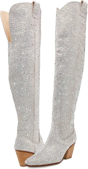 Blue by Betsey Johnson Rodeo Western Boots – Embellished Upper – Synthetic Outsole – Pointed Toe