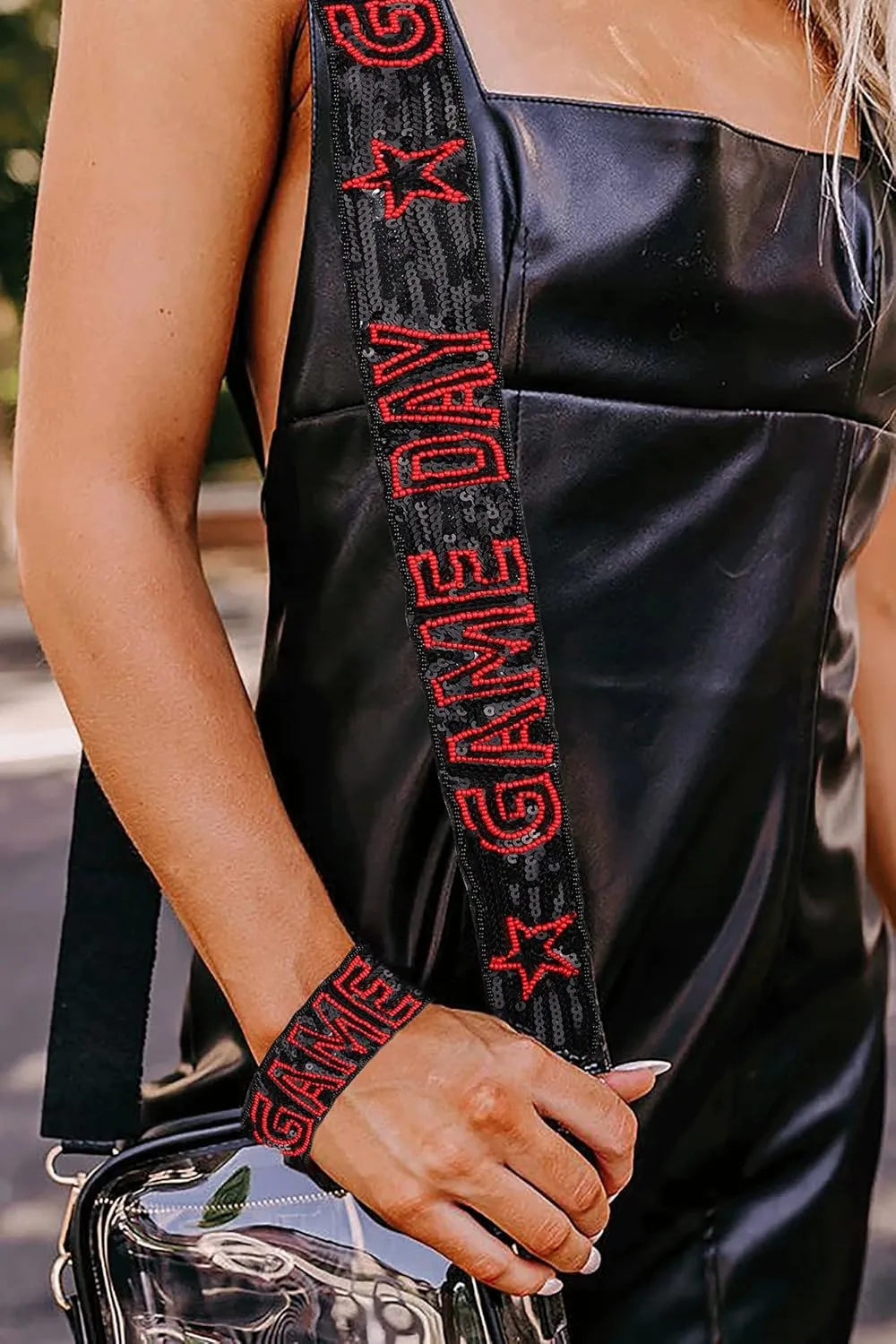 boderier Game Day Purse Straps Replacement Crossbody Bag Strap Beaded Sequins Strap for Clear Bag Football Accessories