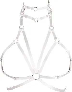 Body Harness for Women Bra Goth Stretchy Fabric Halloween Plus Size Punk Chest Strap Belt Festival Rave Lingerie cage (White)