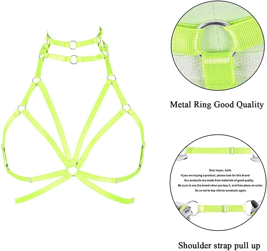 Body harness for women Bra Goth Stretchy fabric Halloween Plus size Punk Chest strap belt Festival rave Lingerie cage