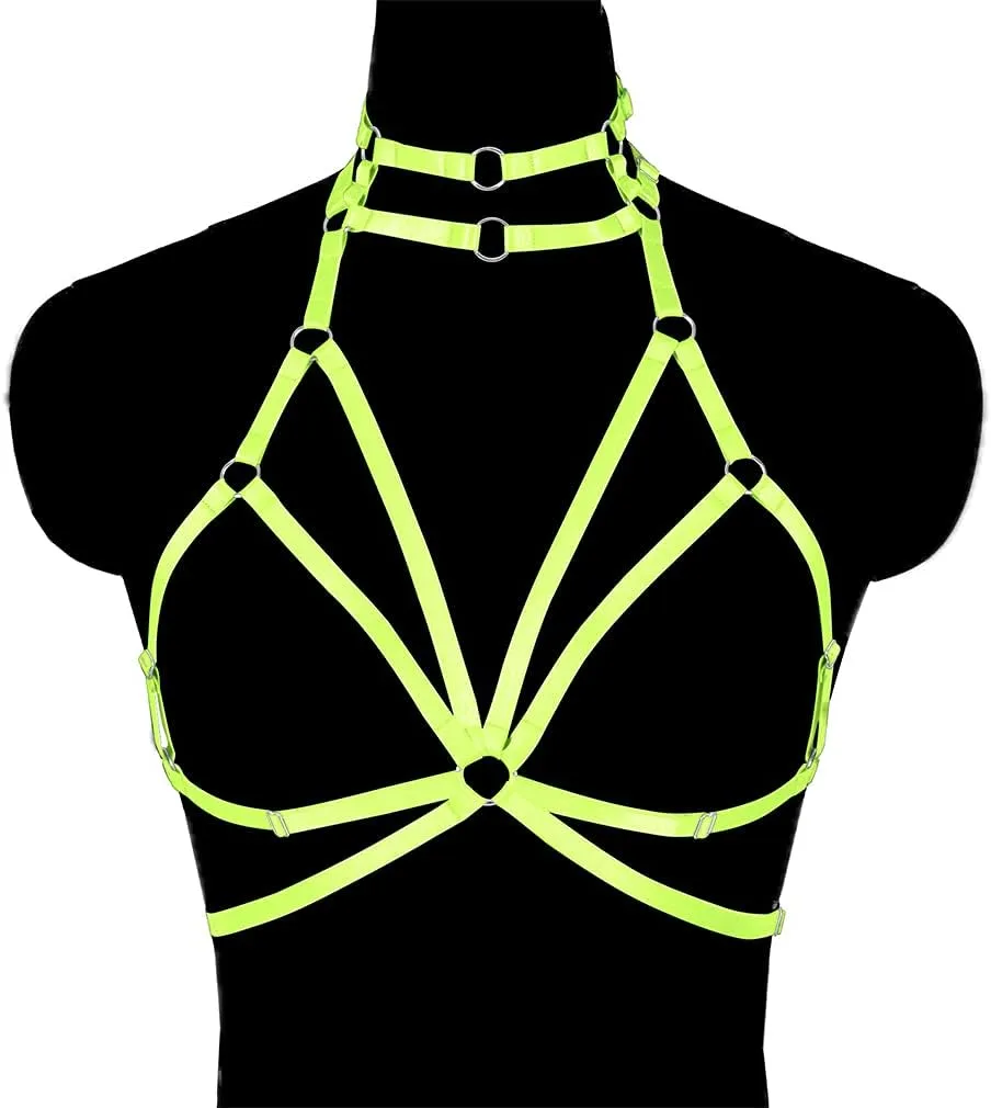 Body harness for women Bra Goth Stretchy fabric Halloween Plus size Punk Chest strap belt Festival rave Lingerie cage