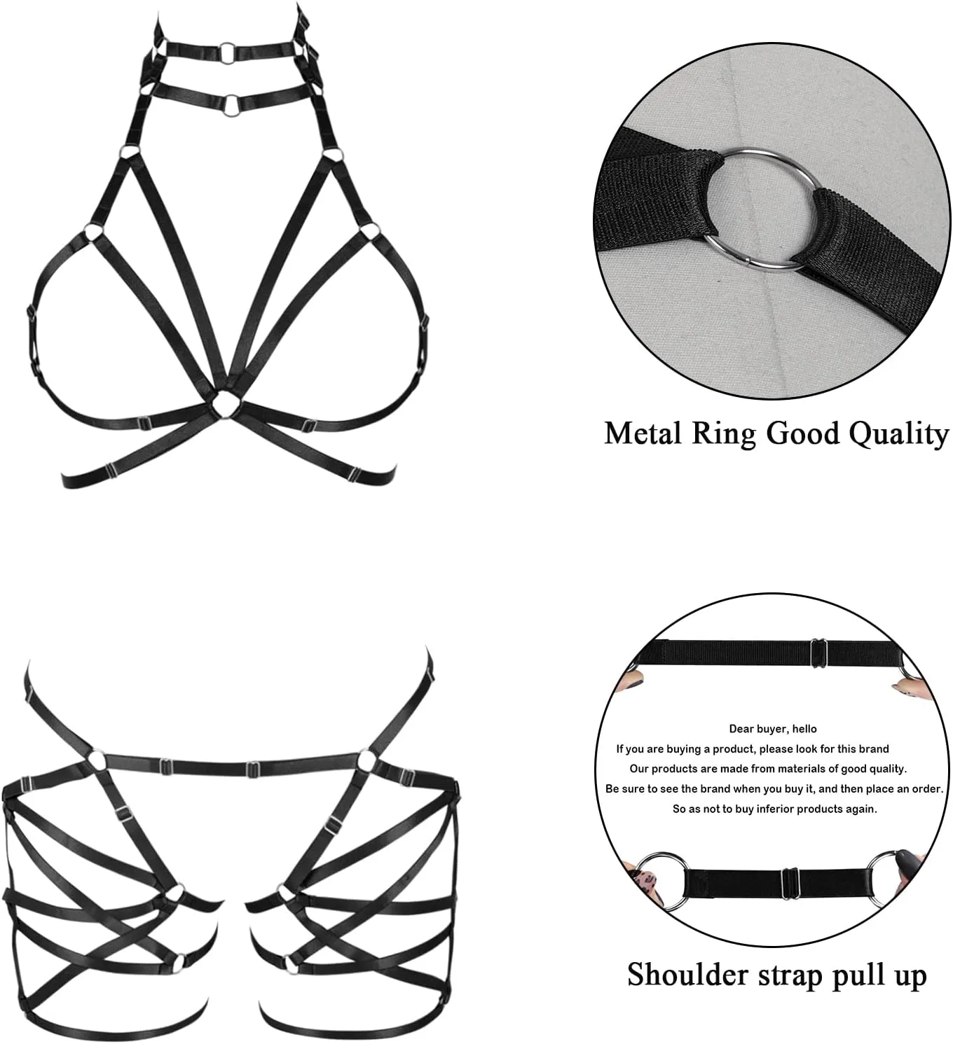 Body harness for women Bra Goth Stretchy fabric Halloween Plus size Punk Chest strap belt Festival rave Lingerie cage