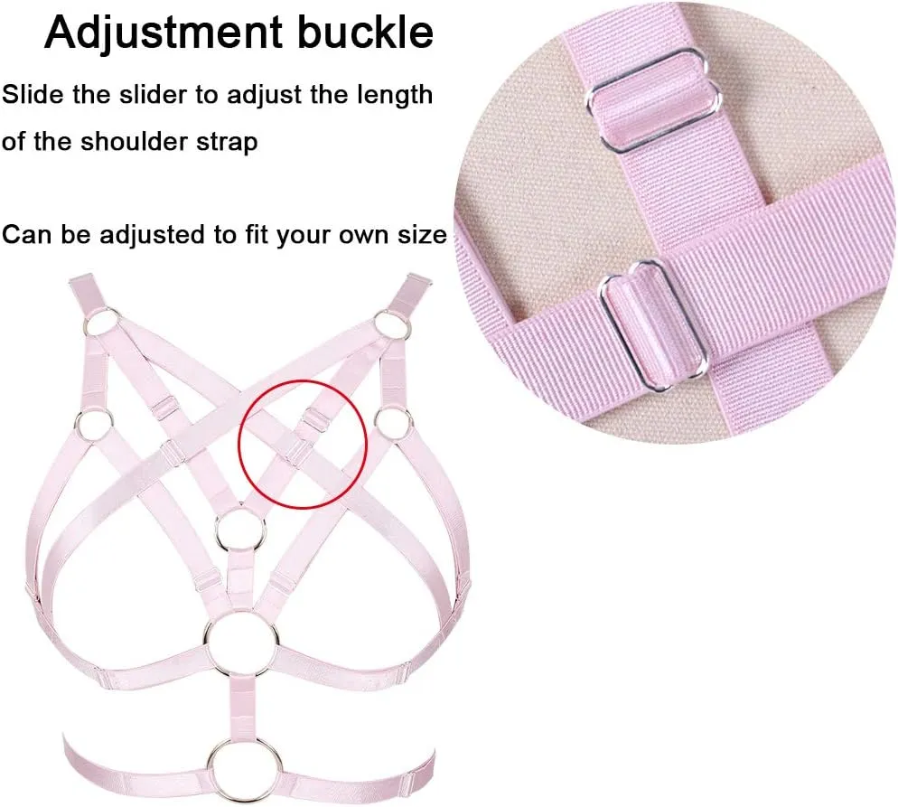 Body Harness for Women Bra Lingerie cage Top Punk Plus Size Chest Strap Belt Stretchy Fabric Festival Rave Adjustable