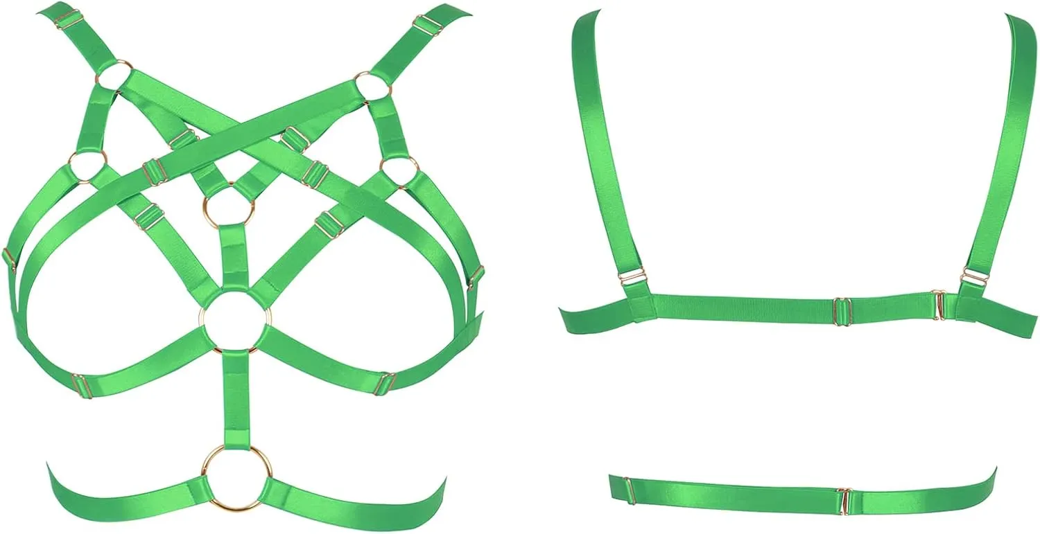 Body Harness for Women Bra Lingerie cage Top Punk Plus Size Chest Strap Belt Stretchy Fabric Festival Rave Adjustable