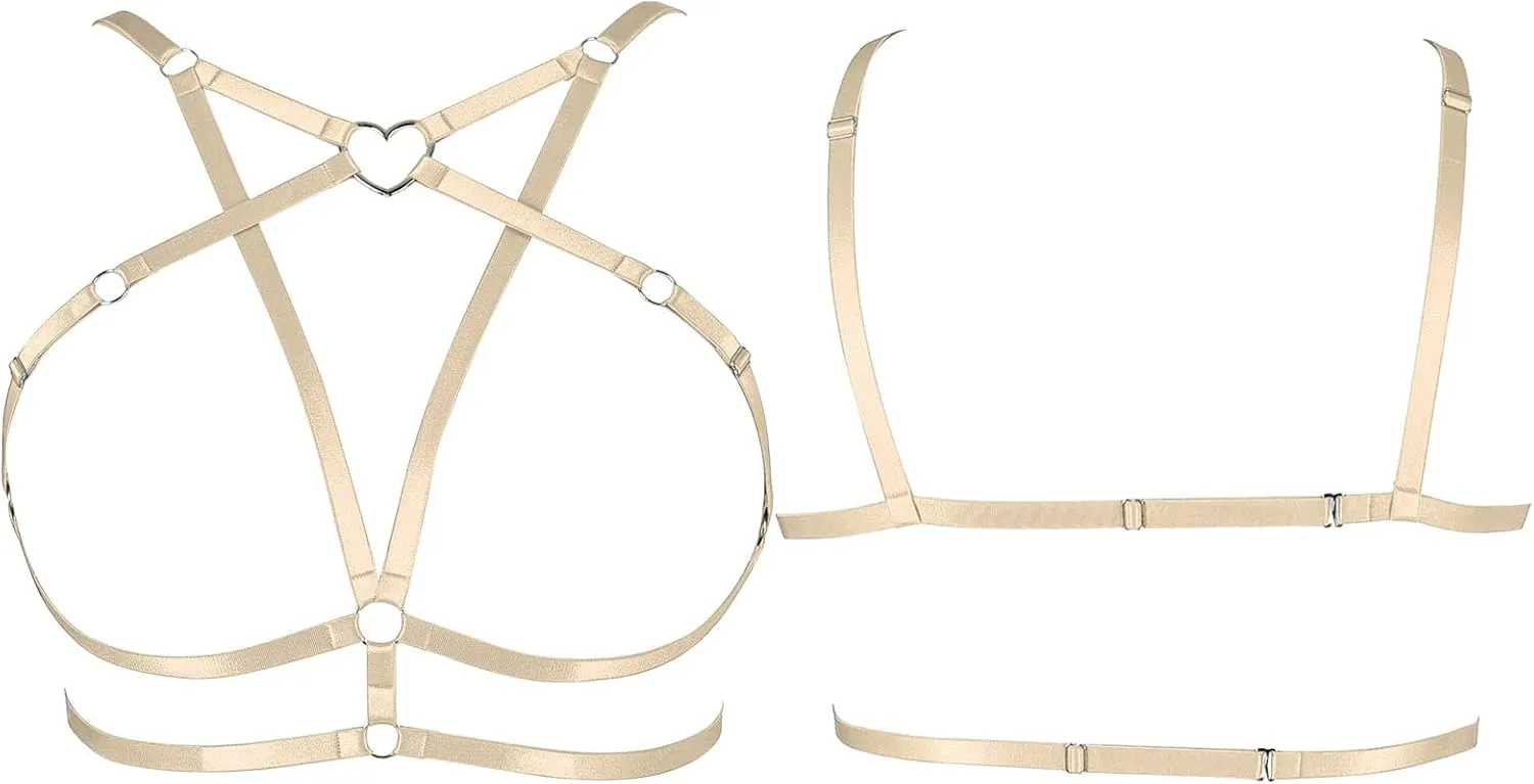 Body Harness Plus Size Pentagram Heart-Shaped Tops Full Cage Hollow Out Bra Women Punk Goth Festival Rave Clothing