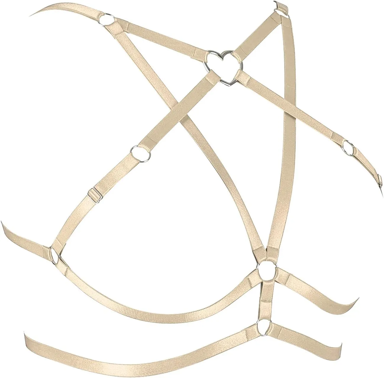 Body Harness Plus Size Pentagram Heart-Shaped Tops Full Cage Hollow Out Bra Women Punk Goth Festival Rave Clothing