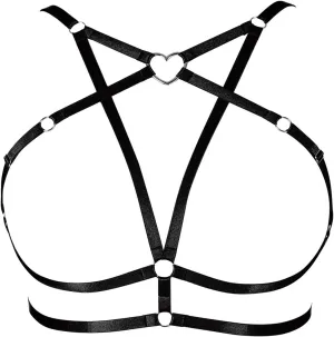 Body Harness Plus Size Pentagram Heart-Shaped Tops Full Cage Hollow Out Bra Women Punk Goth Festival Rave Clothing