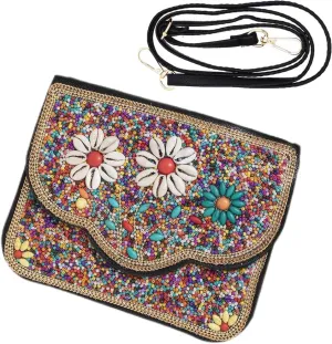 Bohemian Style Beaded Crossbody Bag for Women, Small Cell Phone Shoulder Bag, Cell Phone Wallet Purse, Adjustable Strap