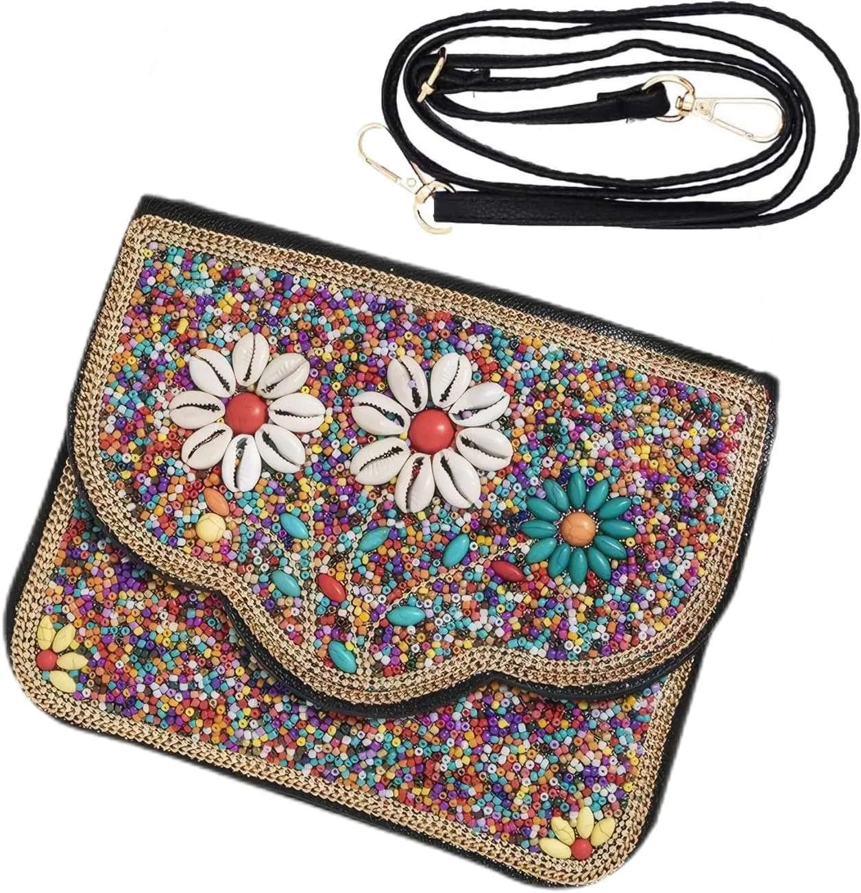 Bohemian Style Beaded Crossbody Bag for Women, Small Cell Phone Shoulder Bag, Cell Phone Wallet Purse, Adjustable Strap