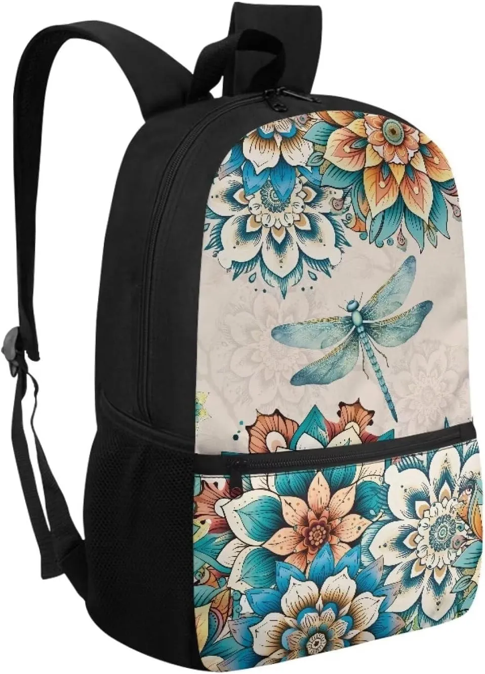Boho Flower Dragonfly Bookbag for Kids 8-12 Boys Girls School Backpack Middle High College School Bag With Straps 17inch Laptop Backpacks Children Book Bags Travel Shoulder Bag Grey