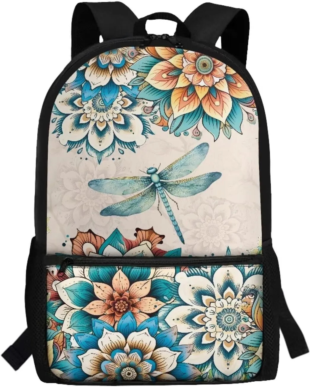 Boho Flower Dragonfly Bookbag for Kids 8-12 Boys Girls School Backpack Middle High College School Bag With Straps 17inch Laptop Backpacks Children Book Bags Travel Shoulder Bag Grey