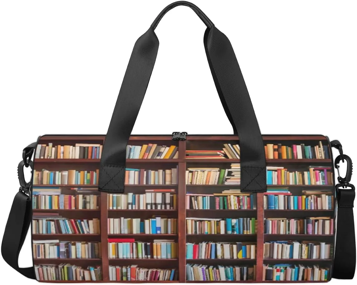 Bookshelf Travel Duffel Bag Bookshelf Book Sports Gym Bag Men Women Sports Travel Luggage Bag 17.6”×9”×9 “ Duffel Bag Weekend Overnight Gym Bag Nvenient For Carrying