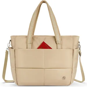 BOSTANTEN Puffer Tote Bag for Women Travel Tote Bag with Trolley Sleeve Lightweight Quilted Laptop Nurse Bag with Zipper
