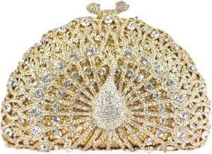 Boutique De FGG Peacock Clutch Bag Women Crystal Evening Handbags Bridal Wedding Rhinestone Clutch Purse Party Prom Bag,Mini