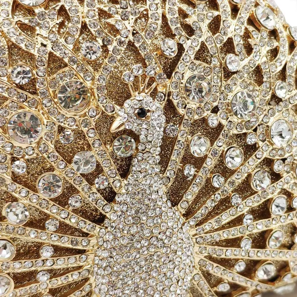 Boutique De FGG Peacock Clutch Bag Women Crystal Evening Handbags Bridal Wedding Rhinestone Clutch Purse Party Prom Bag,Mini