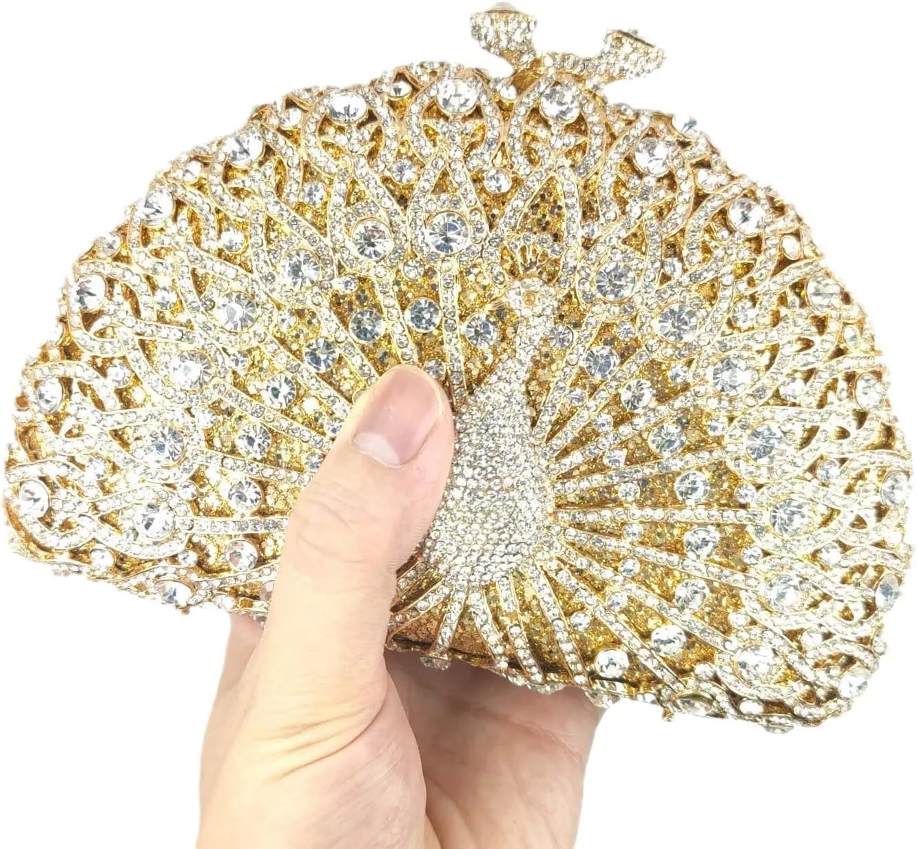 Boutique De FGG Peacock Clutch Bag Women Crystal Evening Handbags Bridal Wedding Rhinestone Clutch Purse Party Prom Bag,Mini