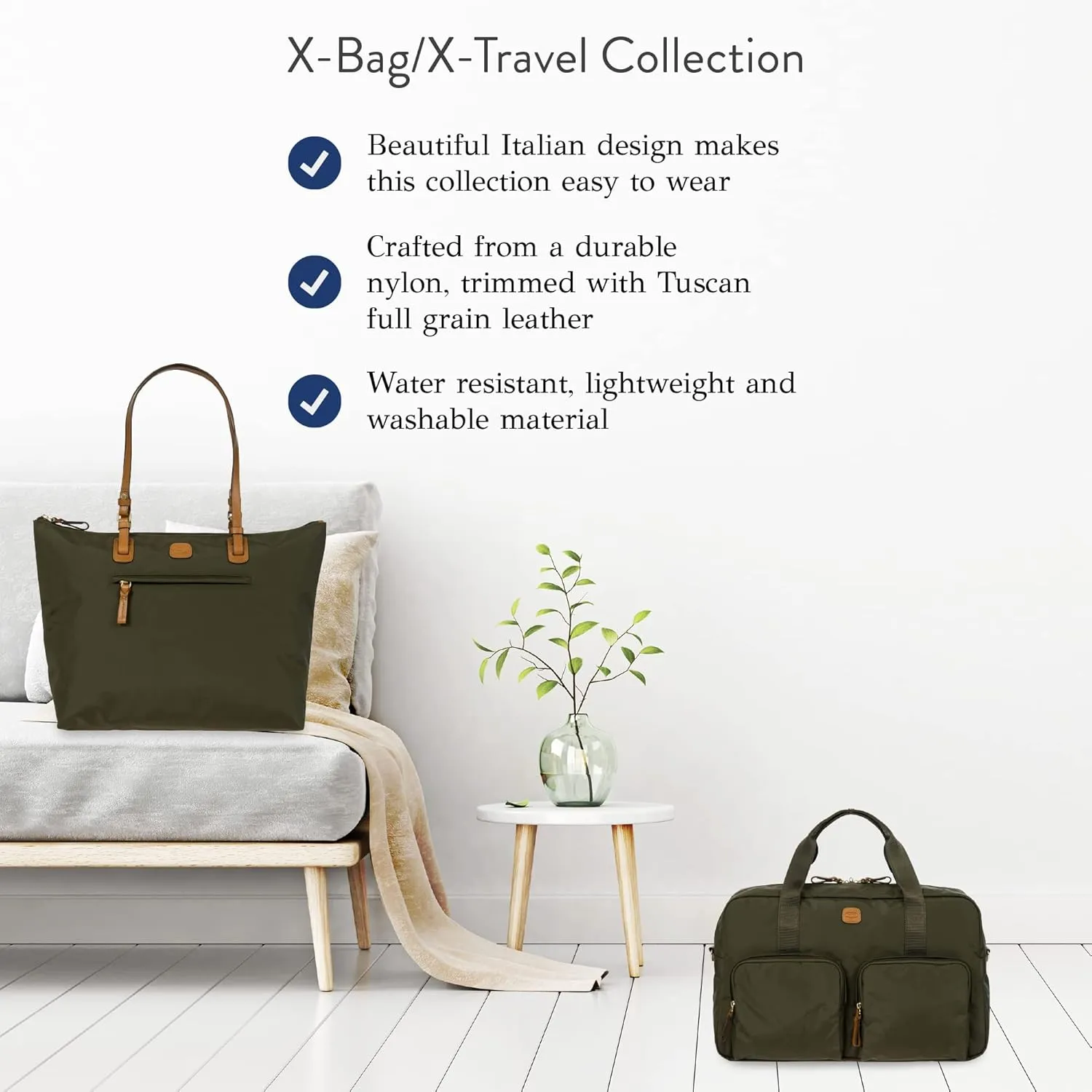 Bric's X-BAG 18-Inch Cargo Duffle Bag - Luxury Travel Bag with Luggage Sleeve - Carry On Bag and Weekender Bag Made from Durable Satin Nylon - Olive