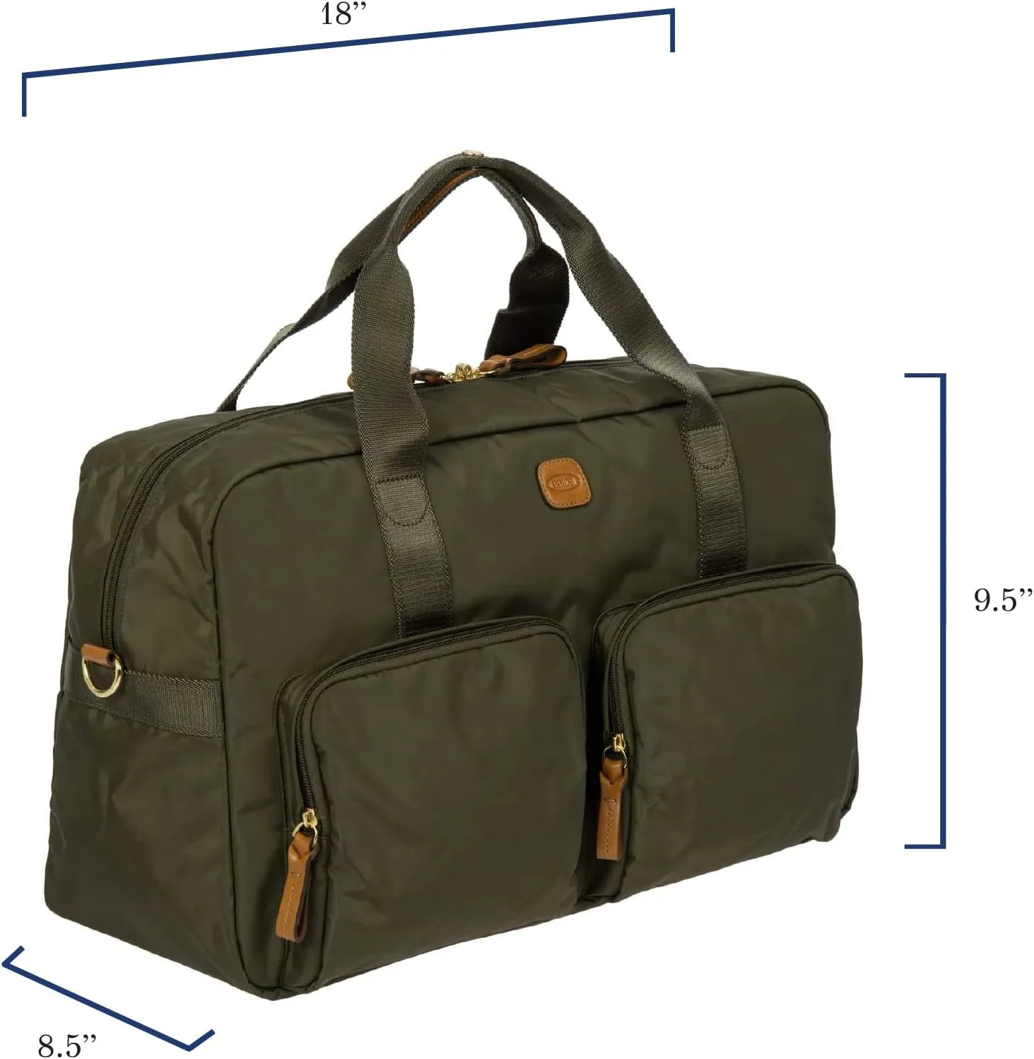 Bric's X-BAG 18-Inch Cargo Duffle Bag - Luxury Travel Bag with Luggage Sleeve - Carry On Bag and Weekender Bag Made from Durable Satin Nylon - Olive