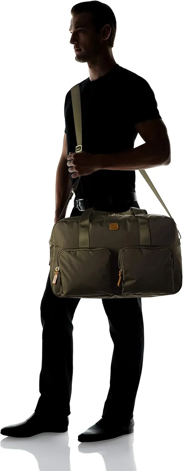 Bric's X-BAG 18-Inch Cargo Duffle Bag - Luxury Travel Bag with Luggage Sleeve - Carry On Bag and Weekender Bag Made from Durable Satin Nylon - Olive