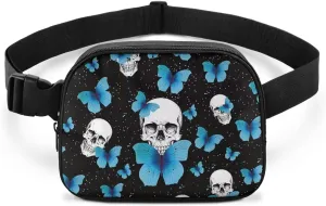 Butterfly Waist Purse for Women Skull Crossbody Purses for Women Lightweight Trendy Hip Bags with Adjustable Strap for Ladies Female Outdoor Hiking Travel Sports Running Black Shoulder Bag