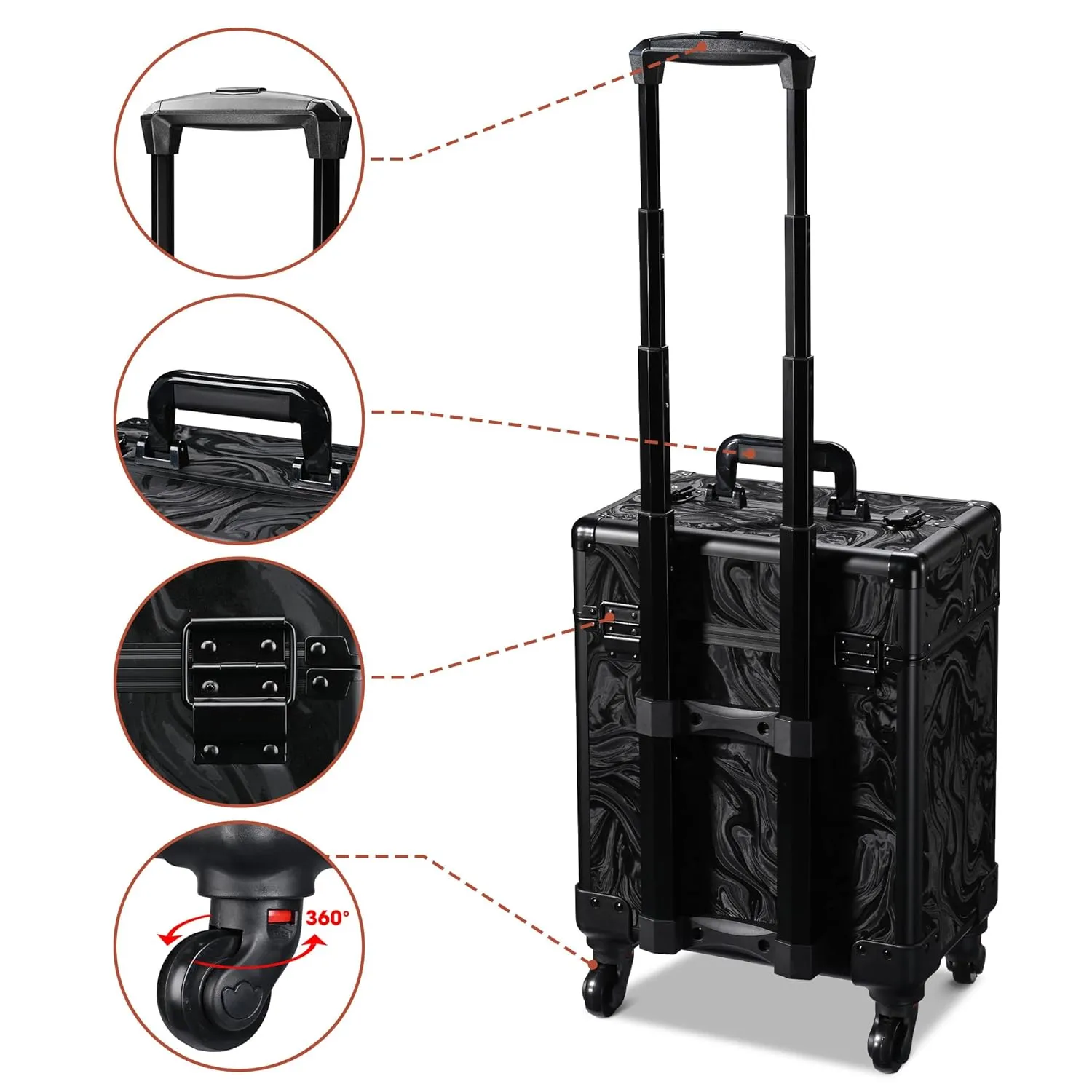 BYOOTIQUE Rolling Makeup Train Case on Wheels Cosmetology Organizer Box Professional Aluminum Cosmetic Trolley Travel Suitcase for Salon Barber Hairstylist Artist,CoyoteButtes Shadows