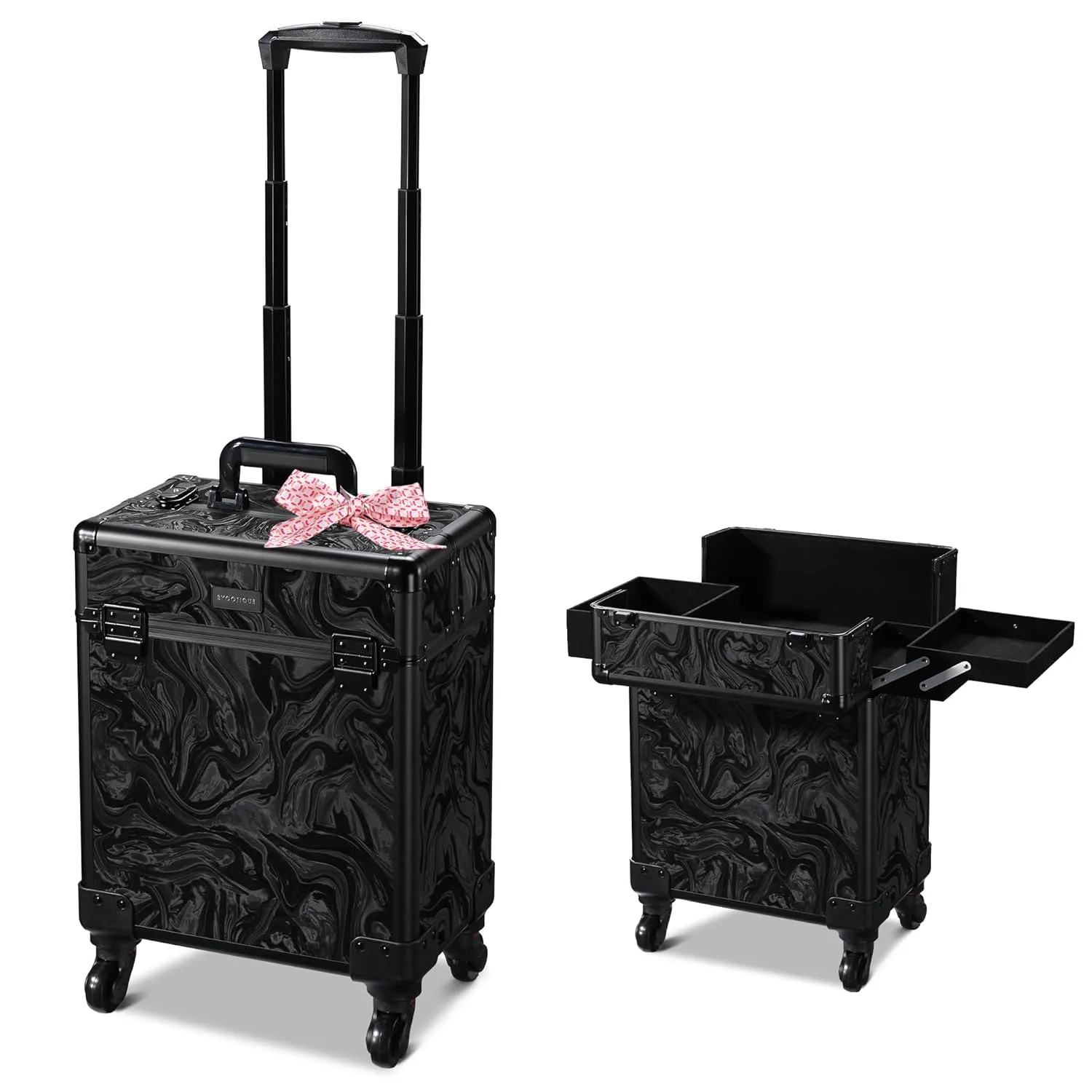 BYOOTIQUE Rolling Makeup Train Case on Wheels Cosmetology Organizer Box Professional Aluminum Cosmetic Trolley Travel Suitcase for Salon Barber Hairstylist Artist,CoyoteButtes Shadows