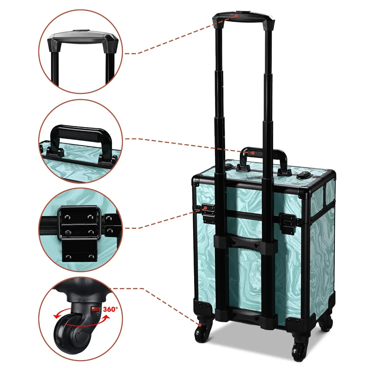 BYOOTIQUE Rolling Makeup Train Case on Wheels Cosmetology Organizer Box Professional Aluminum Cosmetic Trolley Travel Suitcase for Salon Barber Hairstylist Artist,CoyoteButtes Vitality
