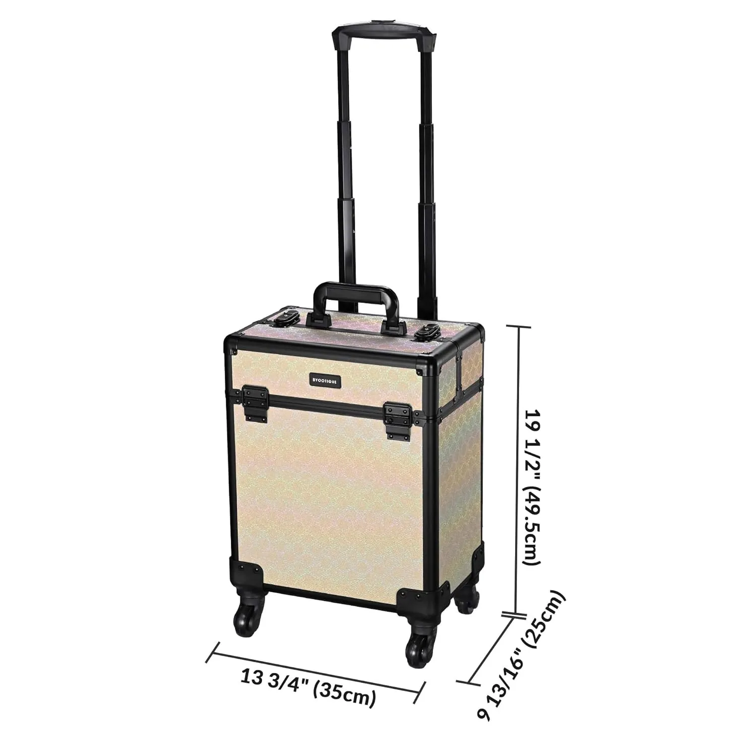 BYOOTIQUE Rolling Makeup Train Case on Wheels Cosmetology Organizer Box Professional Aluminum Cosmetic Trolley Travel Suitcase for Salon Barber Hairstylist Artist,Grace ForgetMeNot