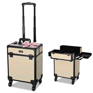 BYOOTIQUE Rolling Makeup Train Case on Wheels Cosmetology Organizer Box Professional Aluminum Cosmetic Trolley Travel Suitcase for Salon Barber Hairstylist Artist,Grace ForgetMeNot